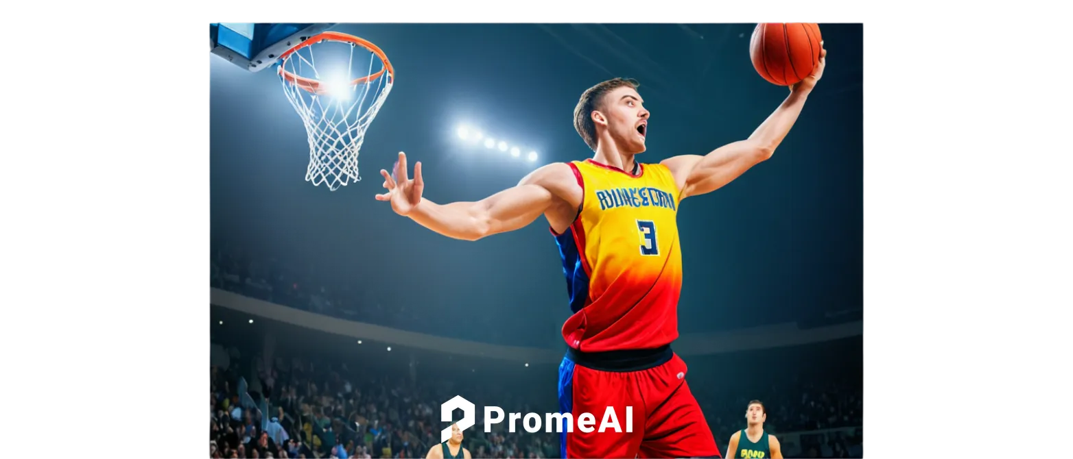 Basketball players, energetic atmosphere, dynamic movements, sweat dripping, muscular arms, determined facial expressions, colorful jerseys, shorts, sneakers, basketball in hand, jumping high, slam du