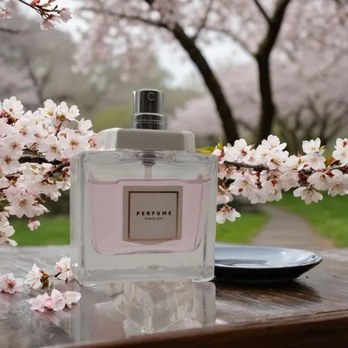 a bottle of perfume sits next to an ash tree,hanami,the cherry blossoms,japanese cherry blossom,cherry blossom japanese,cherry blossoms,apricot blossom