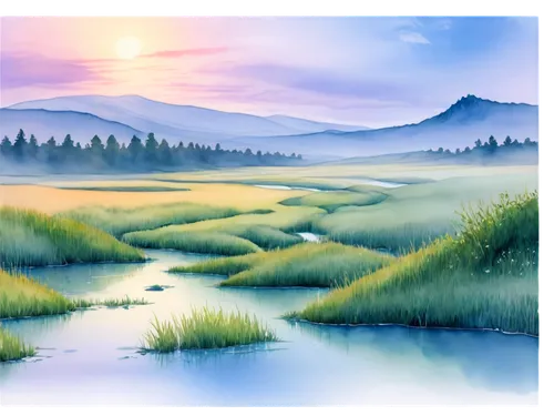 landscape background,salt meadow landscape,river landscape,swampy landscape,waterscape,watercolor background,meadow in pastel,small landscape,wetlands,an island far away landscape,marshlands,water scape,fantasy landscape,wetland,meadow landscape,marshland,nature landscape,virtual landscape,swamps,brook landscape,Illustration,Realistic Fantasy,Realistic Fantasy 32