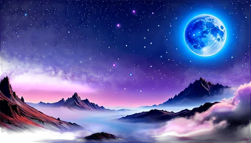 moon and star background,world digital painting,fantasy landscape,landscape background,fantasy picture,lunar landscape,alien planet,dream world,alien world,cartoon video game background,planet alien sky,planet eart,blue planet,planet,mountain world,unicorn background,night sky,exoplanet,ice planet,3d background,Illustration,Realistic Fantasy,Realistic Fantasy 01