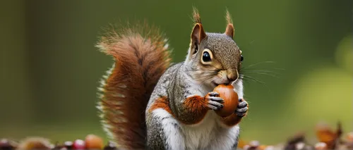 Compose endearing clipart showing a little squirrel holding an acorn.,red squirrel,sciurus carolinensis,eurasian red squirrel,tree squirrel,gray squirrel,grey squirrel,relaxed squirrel,squirrel,indian