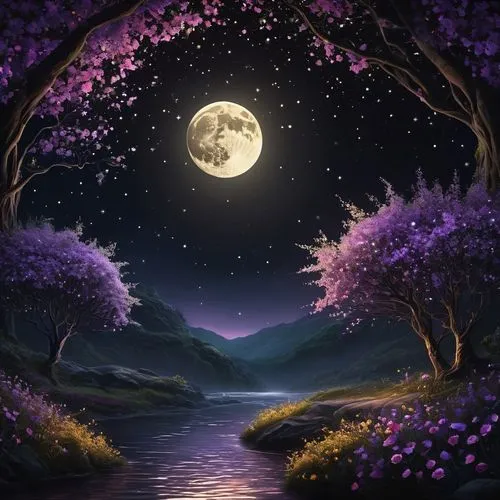 purple moon,purple landscape,moon and star background,moonlit night,fantasy picture,purple wallpaper,landscape background,moonlit,nature background,full moon,beautiful wallpaper,lilac tree,moonlight,moon night,hanging moon,moon at night,fantasy landscape,herfstanemoon,moonda,moon and foliage,Photography,General,Fantasy