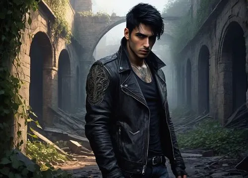 daemon,gothic fashion,gothic portrait,dean razorback,gothic style,gothic,trespassing,goth subculture,black crow,leather jacket,dark gothic mood,biker,goths,goth,clary,croft,corvin,photoshop manipulation,yukio,dark angel,Art,Classical Oil Painting,Classical Oil Painting 13