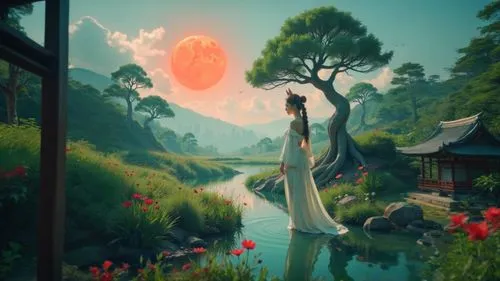 fantasy picture,mulan,qibao,fantasy landscape,wudang,taoism