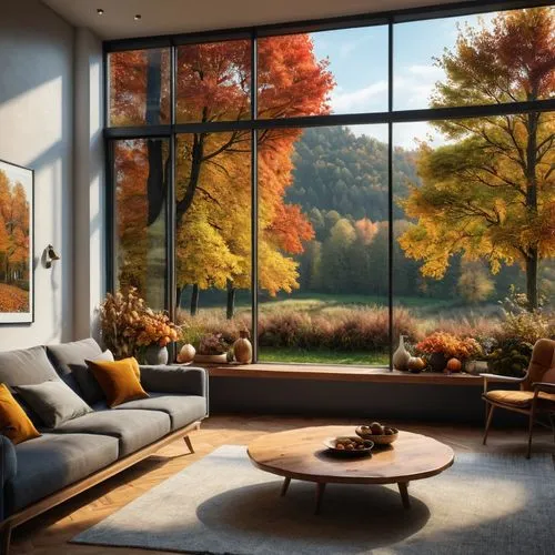 autumn decor,fall landscape,modern living room,autumn decoration,sunroom,living room,Photography,General,Natural