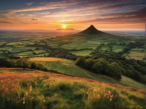 A summer sunset from Cockshaw Hill looking towards Roseberry Topping. Mounted prints £29.00, Framed prints from £39.00,peak district,yorkshire,three peaks,extinct volcano,north yorkshire moors,north y