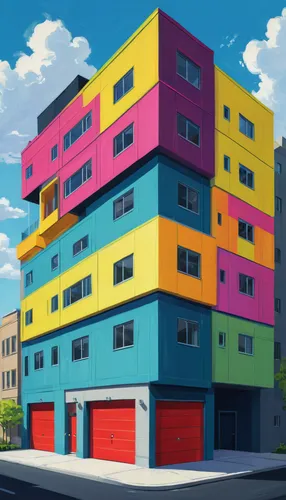 colorful facade,houses clipart,colorful city,apartment block,house painting,apartment building,cubic house,apartment house,townhouses,facade painting,apartment buildings,blocks of houses,mixed-use,saturated colors,row houses,cube house,apartment blocks,an apartment,pop art colors,apartments,Conceptual Art,Fantasy,Fantasy 14