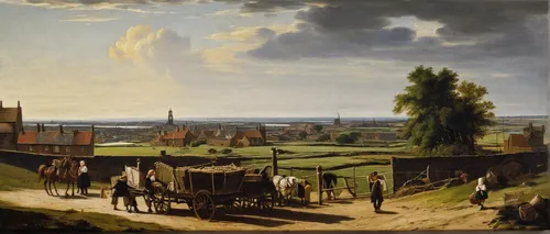 dutch landscape,robert duncanson,village scene,farm landscape,the old course,rural landscape,delft,groenendael,view of the city,city of münster,panoramic landscape,constable,stagecoach,landscape,merchant train,towards the garden,kennel club,the garden society of gothenburg,tabor,city view,Art,Classical Oil Painting,Classical Oil Painting 26