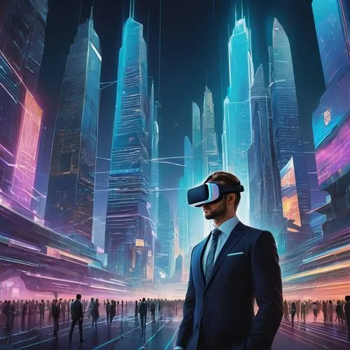 sbvr,vr,virtual world,cybercity,cyberpunk,futurists,vr headset,oculus,virtuality,virtual reality,virtual reality headset,technophobia,dystopian,rift,cyberview,futurism,dystopias,dystopia,futuristic,virtual landscape,Illustration,Realistic Fantasy,Realistic Fantasy 05