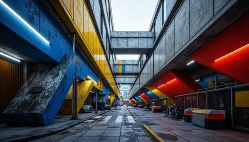 pasila,parkade,scampia,multi storey car park,underground car park,underpass,alley,shipping containers,three primary colors,ocad,laneways,skyways,mvrdv,underpasses,alleyway,casgrain,hypermodern,train station passage,carreau,corridors