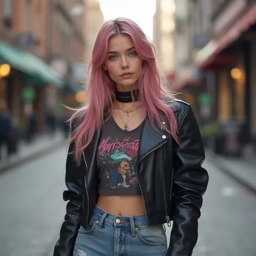 pink hair,soho,leather jacket,lucie,cocola,vi,Photography,General,Realistic