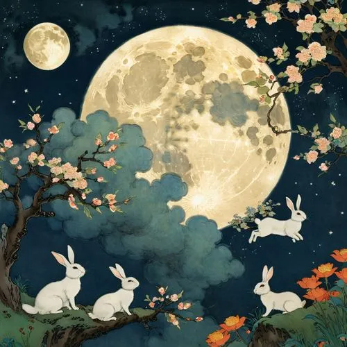 easter background,ostara,moon night,moonlit night,moon and star background,moonbeams,Illustration,Retro,Retro 17