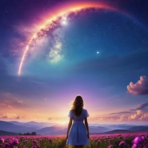 celestial phenomenon,rainbow and stars,urantia,fantasy picture,celestial,universe,fairy galaxy,astronomy,cosmically,stargazer,dream world,sky rose,the universe,dreamscape,cosmogirl,universo,astronomer,planetaria,extant,cosmos,Photography,General,Realistic