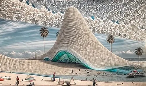 futuristic landscape,futuristic architecture,soumaya museum,honeycomb structure,futuristic art museum,calatrava,diamond lagoon,santiago calatrava,fossil dunes,admer dune,san dunes,tsunami,sand waves,seaside resort,mushroom island,house of the sea,burning man,dune sea,sand castle,sky space concept