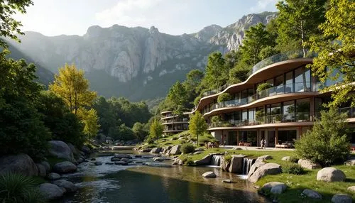 house in the mountains,fallingwater,rivendell,house in mountains,amanresorts,alpine village,mountain settlement,south tyrol,svizzera,building valley,tyrol,ecovillages,shangri,aprica,luxury hotel,luxury property,lefay,idyllic,house by the water,east tyrol