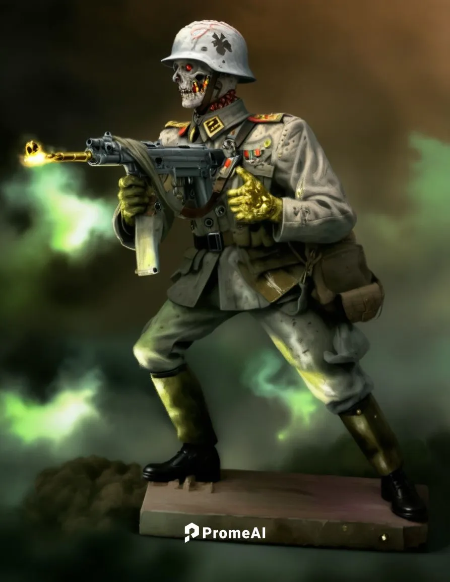 ww2 undead creature Zombie german Wehrmacht soldier in field grey uniform with Stahlhelm carry mp40 Submachine gun weapon,combat medic,red army rifleman,warsaw uprising,vietnam veteran,the sandpiper g