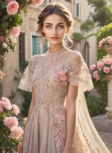 model headshots，Women's Fashion，
Romantic Elegance,quinceañera,vintage floral,romantic look,vintage dress,wedding dress,elegant,bridal dress,bridesmaid,beautiful girl with flowers,enchanting,audrey he