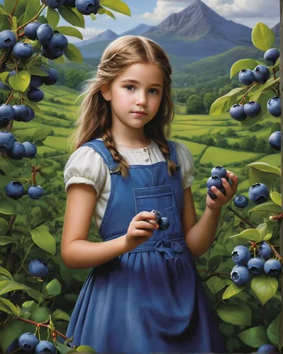 Explore the consequences of an inflation caused by an abundance of blueberries in a rural farming community.,girl picking apples,blueberries,black berries,bilberry,ireland berries,blue grapes,blackber