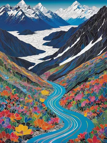 autumn mountains,alaska,himalaya,the valley of flowers,himalayas,annapurna,mountain highway,mountain road,alpine drive,denali,denali national park,ladakh,fall landscape,patagonia,kamchatka,mountain river,vail,himalayan,mountain scene,nz,Illustration,Abstract Fantasy,Abstract Fantasy 08