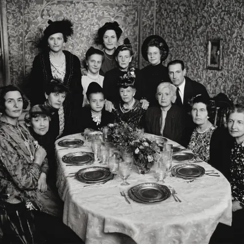 group of people,family group,gesneriad family,spurge family,caper family,herring family,mulberry family,family anno,melastome family,long table,oleaster family,violet family,twenties women,myrtle family,dinner party,families,1920s,parents with children,group,lutefisk,Photography,Black and white photography,Black and White Photography 12