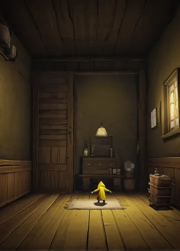 attic,dandelion hall,penumbra,the little girl's room,empty room,wooden floor,one room,yellow light,pinocchio,a dark room,danish room,boy's room picture,abandoned room,geppetto,one-room,playing room,sleeping room,rooms,cartoon video game background,japanese-style room,Conceptual Art,Oil color,Oil Color 13