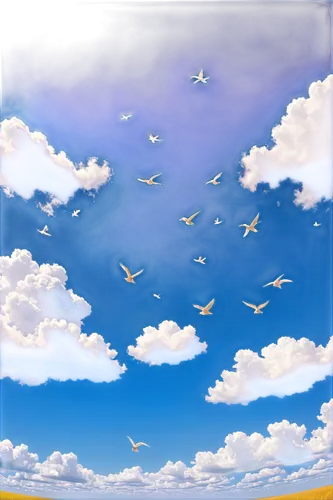 flying birds,cartoon video game background,sky,birds flying,bird in the sky,pilotwings,birds in flight,blue sky clouds,flock of birds,sky clouds,pegasi,landscape background,bird flight,skyscape,summer sky,blue sky and clouds,clouds - sky,skydrive,migratory birds,nature background,Conceptual Art,Fantasy,Fantasy 02