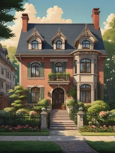 townhome,maplecroft,brownstones,violet evergarden,townhouse,ghibli,dreamhouse,apartment house,studio ghibli,briarcliff,brownstone,two story house,sylvania,victorian house,beautiful home,ravenswood,ferncliff,tsumugi kotobuki k-on,greystone,townhomes,Illustration,Japanese style,Japanese Style 15