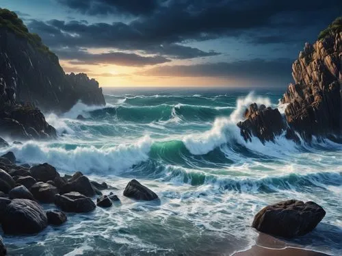 ocean waves,seascape,rocky coast,stormy sea,japanese waves,seascapes,Photography,General,Realistic