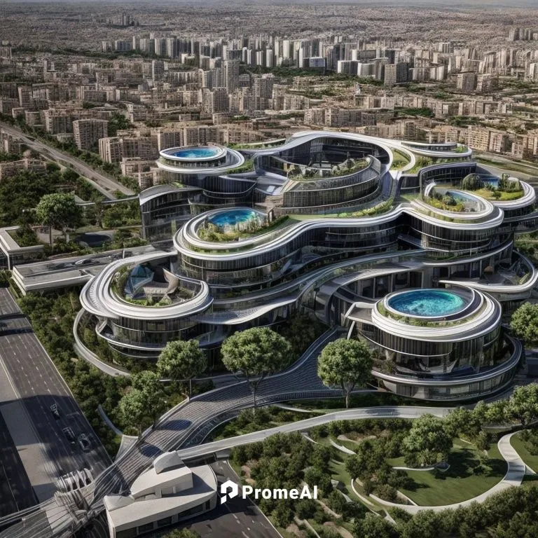 Complex residential, modern , exterior, curve , orient landscape,  consept design , less rise, hyper real, Tehran,,futuristic architecture,wuhan''s virus,chinese architecture,largest hotel in dubai,zh