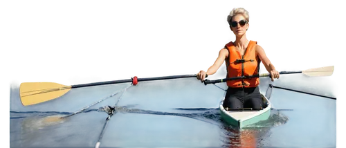 rower, athletic build, sweaty skin, messy short hair, determined facial expression, sunglasses, life jacket, oars in hands, rowing motion, dynamic composition, shallow depth of field, vibrant color to