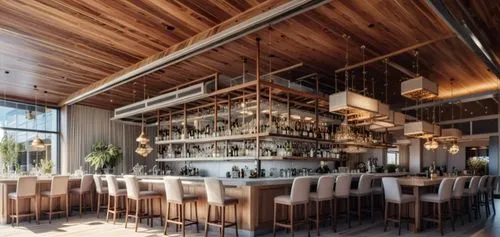 wine bar,salt bar,breakfast room,alpine restaurant,3d rendering,wooden beams,piano bar,a restaurant,wine tavern,liquor bar,beer tables,dining room,timber house,contemporary decor,modern decor,fine din