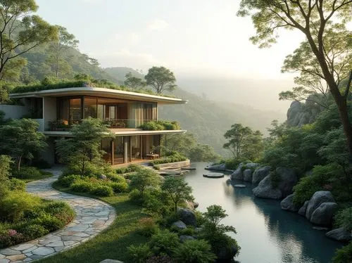 landscape design sydney,landscape designers sydney,amanresorts,asian architecture,garden design sydney,landscaped,home landscape,forest house,house in mountains,fallingwater,beautiful home,house in the mountains,house by the water,luxury property,shaoming,tailandia,shangri,tropical house,3d rendering,dreamhouse,Photography,General,Realistic