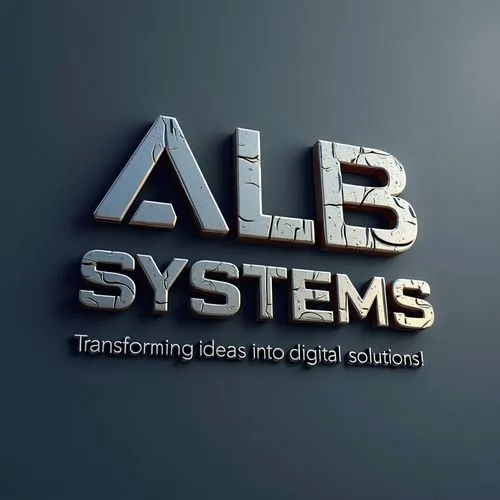 Desenhe uma logomarca 3D, bastante realista, para a empresa ALB SYSTEMS, que o foco é desenvolvimento de sistemas low-code. o Slogan da empresa é "Transformando ideias em Soluções digitais!,some type 