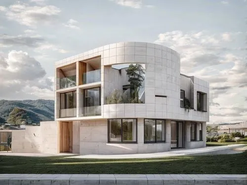 Curved house. Modern two-story house. Minimalist style.,cubic house,modern house,modern architecture,cube house,dunes house,frame house,residential house,smart house,archidaily,eco-construction,house 