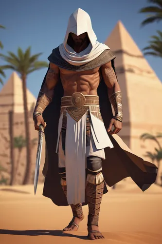 merzouga,pharaonic,karnak,pure-blood arab,assassin,middle eastern monk,desert background,arabian,bedouin,tassili n'ajjer,egyptian,ancient egyptian,arabian mau,sinai,desert,pharaoh,ancient egypt,pharaohs,hooded man,the wanderer,Unique,3D,Low Poly