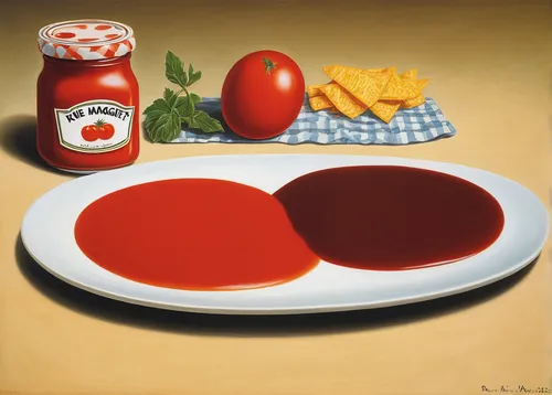 tomato purée,still life with jam and pancakes,ketchup tomato sauce,ketchup,tomato sauce,tomato soup,gochujang,tomato paste,still-life,strawberry jam,tomato juice,preserves,condiments,cranberry sauce,red tomato,fruit jams,barbecue sauce,salsa sauce,brown sauce,still life,Art,Artistic Painting,Artistic Painting 06