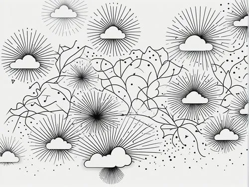 a white and black drawing with a cloud background,umbrella pattern,twitter pattern,hypergraph,clustering,cloud computing,spider network,Illustration,Black and White,Black and White 04