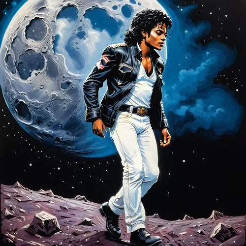 moon walk,the king of pop,michael jackson,michael joseph jackson,purple moon,violinist violinist of the moon,michael,blue moon,purple rain,thriller,phase of the moon,oil painting on canvas,moon phase,space art,the moon,spaceman,smooth criminal,lunar,moon landing,valley of the moon,Illustration,Realistic Fantasy,Realistic Fantasy 25