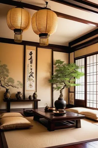 japanese-style room,ryokan,ryokans,yinzhen,teahouse,teahouses,tea ceremony,japanese garden ornament,japanese art,tatami,interior decoration,interior decor,japanese style,asian architecture,dojo,japanese zen garden,bamboo plants,zen garden,heian,bamboo curtain,Conceptual Art,Oil color,Oil Color 07