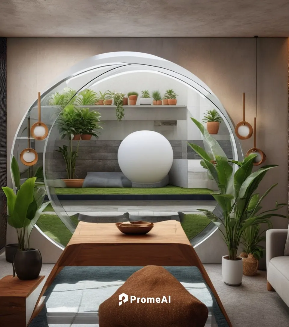 igloo,terrarium,smart home,ufo interior,round window,modern living room,indoor,living room,3d rendering,mid century house,round hut,livingroom,semi circle arch,glass sphere,cubic house,modern room,sky