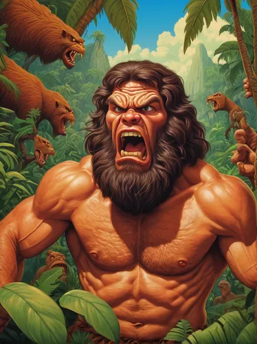 tarzan,kong,ape,gorilla,king of the jungle,orangutan,barbarian,caveman,king kong,the law of the jungle,cave man,neanderthal,orang utan,great apes,muscular,wall,forest king lion,animal mammal,aaa,game illustration,Illustration,Retro,Retro 16