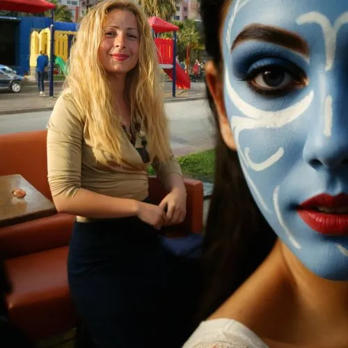 face painting,face paint,bodypainting,body painting,ojos azules,feria colors,airbrushed,the girl's face,woman face,bodypaint,blue demon,makeup artist,majorelle blue,catrina calavera,mystique,the make 