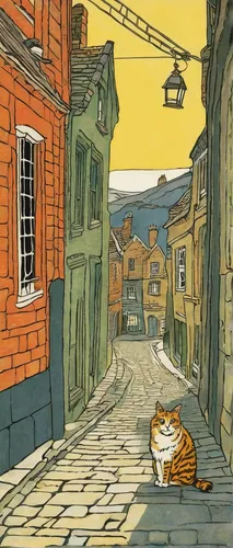 red tabby,street cat,alley cat,red cat,cartoon cat,stray cat,the cobbled streets,cat european,cat cartoon,ginger cat,cool woodblock images,the cat,tabby cat,cat greece,rescue alley,shaftesbury,robin hood's bay,animal lane,york,david bates,Art,Artistic Painting,Artistic Painting 50