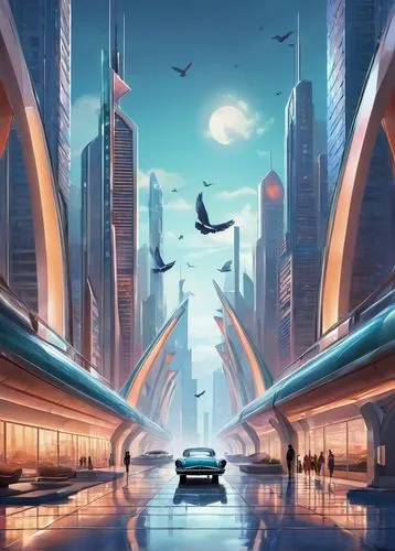 futuristic landscape,superhighways,3d car wallpaper,cybercity,sci fiction illustration,car wallpapers,skycar,cartoon video game background,futurist,futuristic car,futuristic,skyways,futurists,futuristic architecture,world digital painting,futuregen,city highway,autopia,harbour city,cyberport,Illustration,Retro,Retro 12