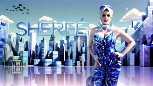 a cat,a woman holding an object is standing in front of a city,shirreffs,sheree,sherriff,sherritt,sherrif,sheperd