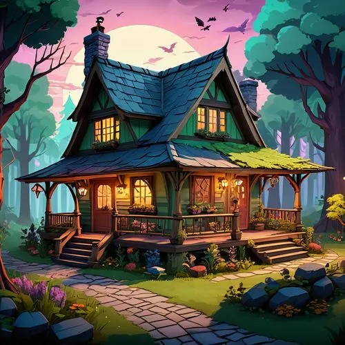 witch's house,house in the forest,little house,cartoon video game background,summer cottage,forest house,Conceptual Art,Fantasy,Fantasy 26