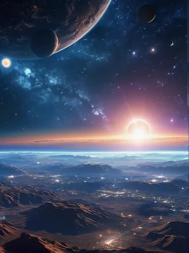 space art,exoplanet,full hd wallpaper,planetary system,background image,planets,alien planet,futuristic landscape,sky space concept,horizon,alien world,space,earth rise,celestial bodies,astronomy,4k wallpaper,expanse,io,vast,outer space,Illustration,Retro,Retro 06