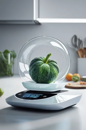 Imagine a futuristic kitchen scale that creates a sense of awe.,food steamer,kitchen scale,electric kettle,air cushion,vegetable pan,kitchen appliance accessory,plate shelf,household appliance accesso