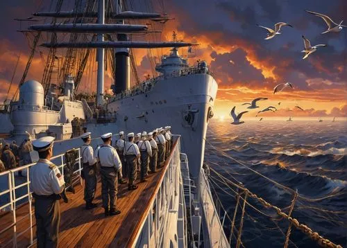 cruiser aurora,protected cruiser,training ship,armored cruiser,naval battle,troopship,auxiliary ship,pre-dreadnought battleship,sailors,naval ship,usn,full-rigged ship,battleship,aircraft cruiser,victory ship,frigate,light cruiser,warship,sea fantasy,united states navy,Illustration,Realistic Fantasy,Realistic Fantasy 05