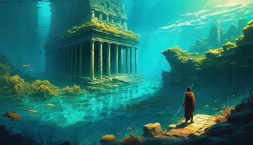 sunken church,underwater landscape,underwater background,underwater oasis,atlantis,atlantica,Conceptual Art,Fantasy,Fantasy 21